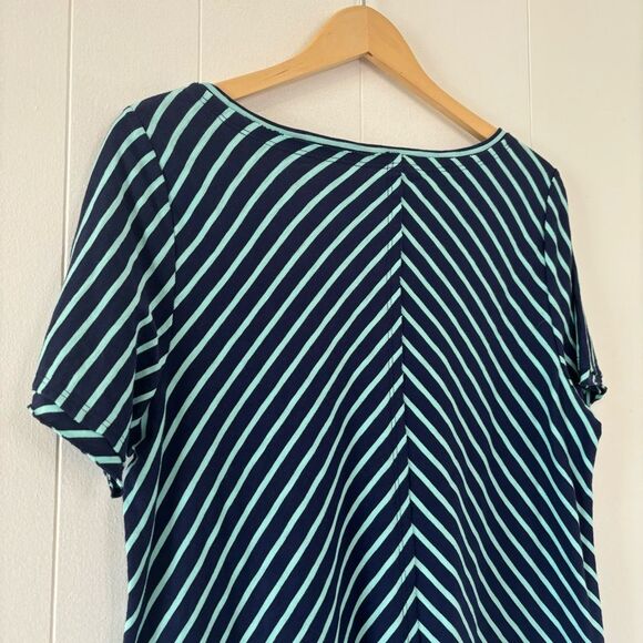 Soft Surroundings Pima Cotton Indra Blue Striped Short Sleeve Tee Medium Boho - Picture 7 of 12